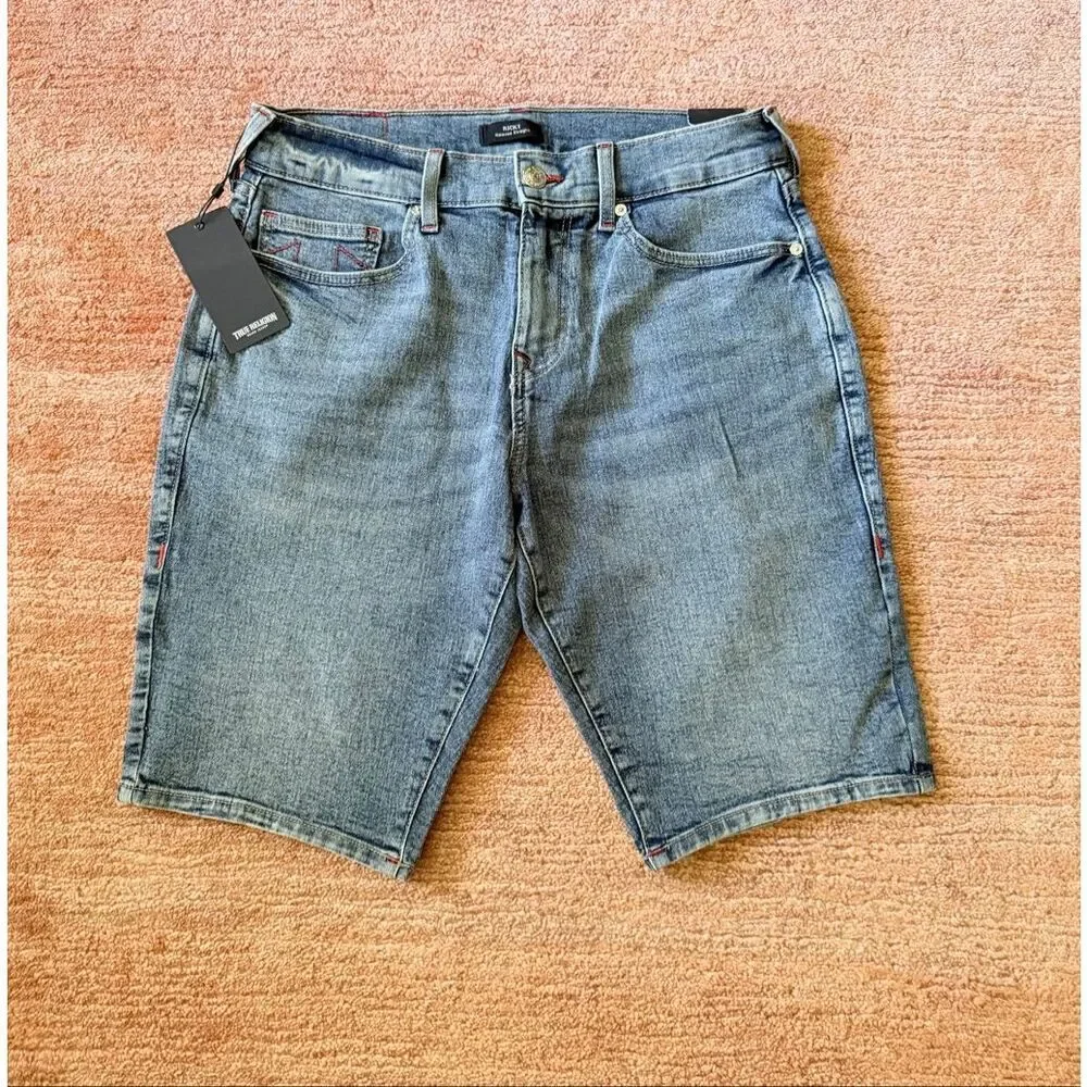 NWT True Religion Ricky Relaxed Straight Denim Shorts W32 Light Wash Men’s